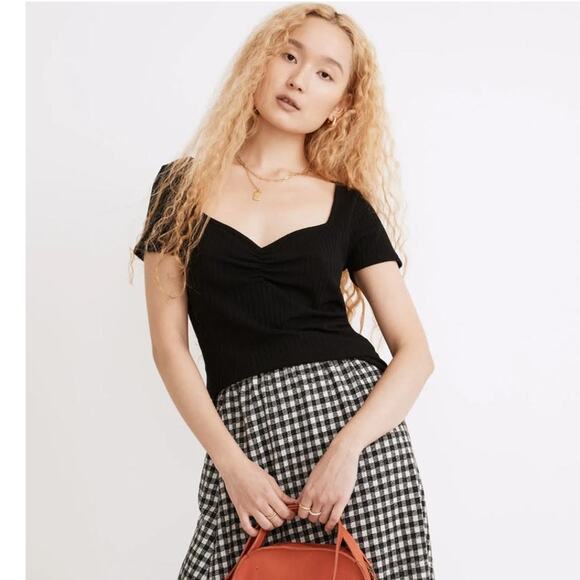 NWT Madewell Ribbed Sweetheart Tee Black Basic Minimalist S - Picture 1 of 9